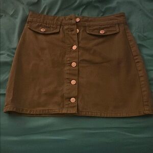 Olive Button-Front Denim Skirt